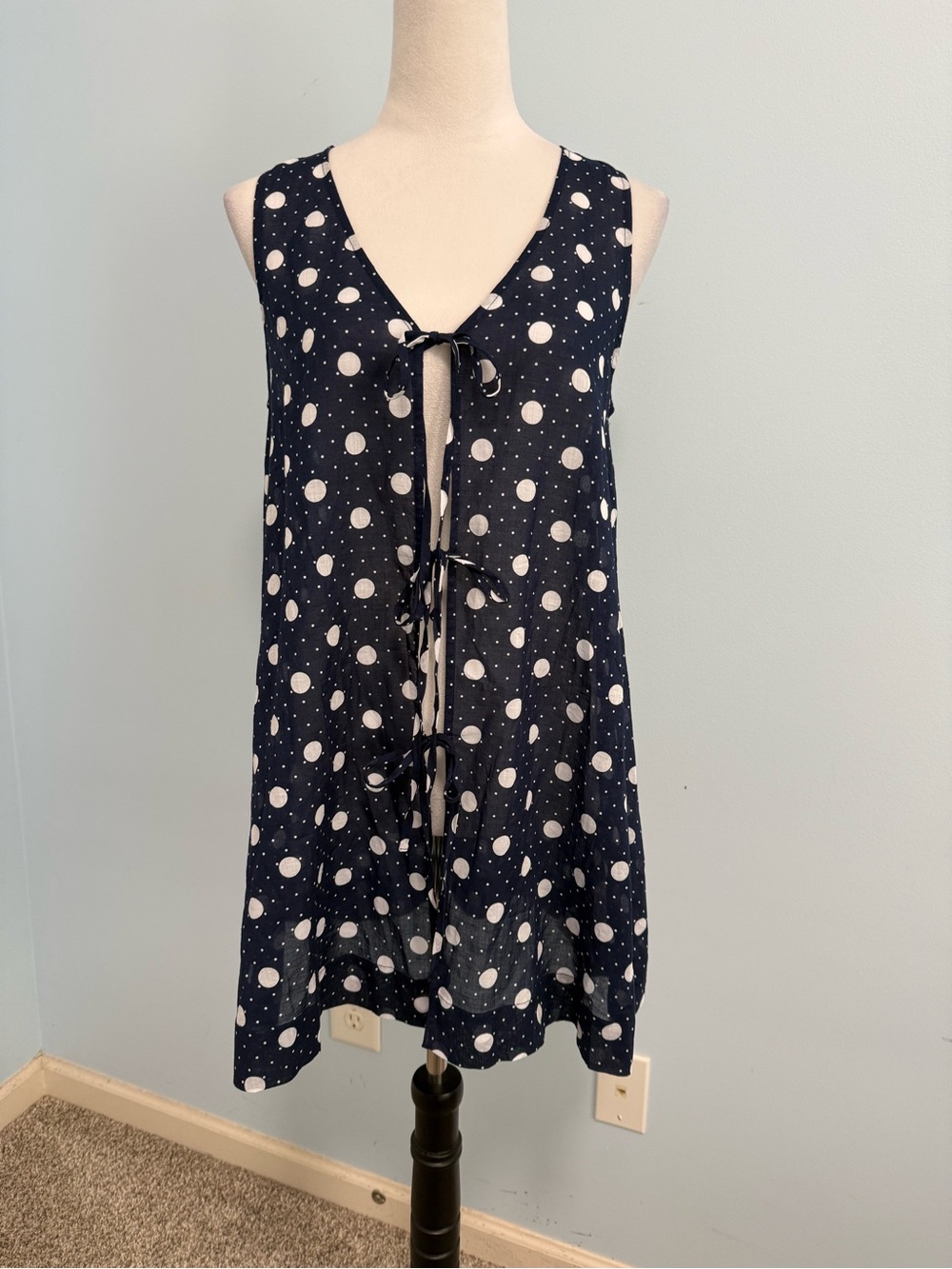 J.Crew Factory Navy White Polka Dot Tie Front Cotton Swim Cover Up S NWT